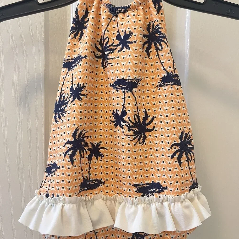 Eberjey Peach Midnight Palm Trees Halter Swimsuit One Piece Girls Size 2 years